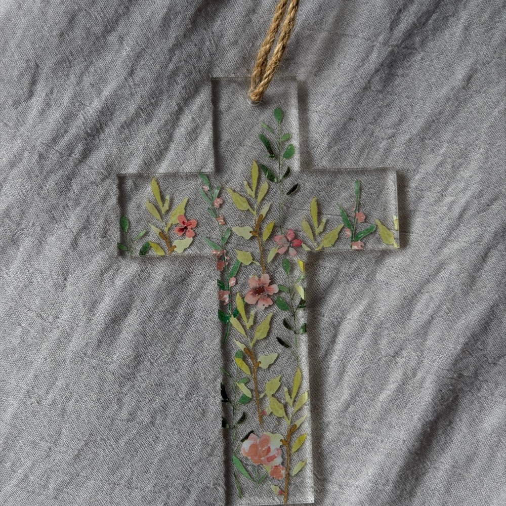 Floral Acrylic Cross Ornament